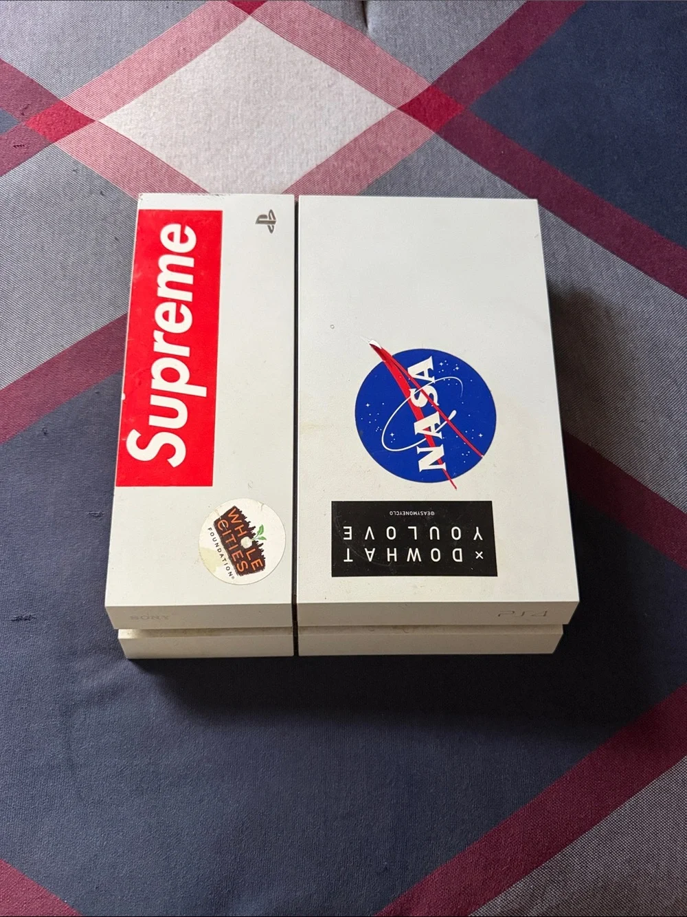 White Sony PlayStation 4 Console with NASA & Supreme Stickers
